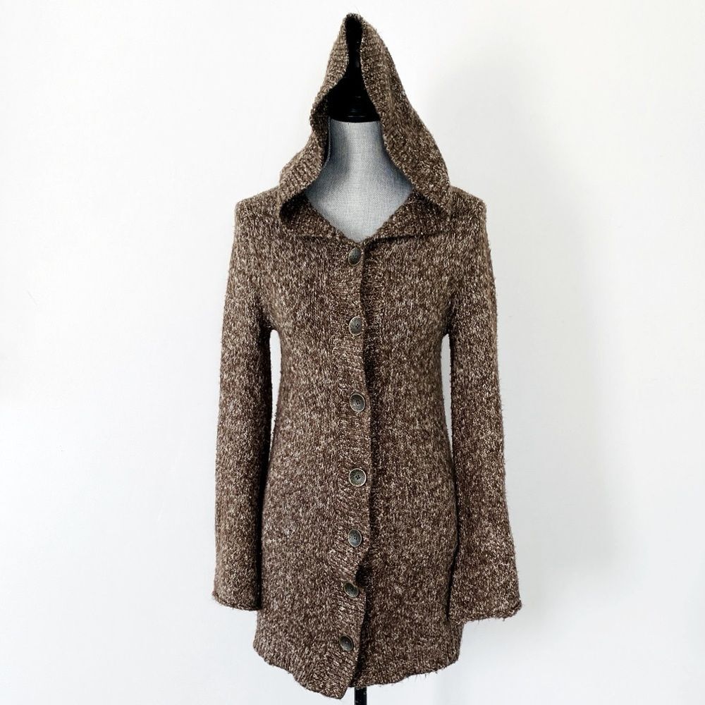 Prana Brown Cotton Knit Hooded Cardigan Sz S Boho Coastal Laganlook Yoga Girl